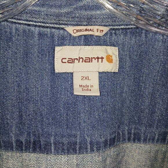 Carhartt Blue Denim Long Sleeve Shirt Mens 2XL Button Down Work Wear Long Sleeve - Picture 8 of 16